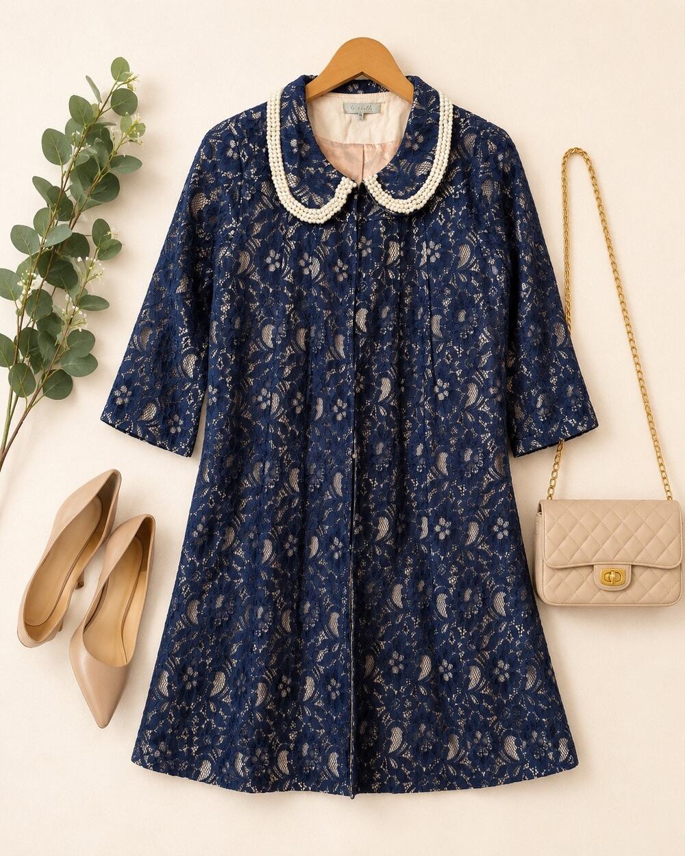 By Stella Blue Lace Pearl Peter Pan Collar Coat Jacket Medium